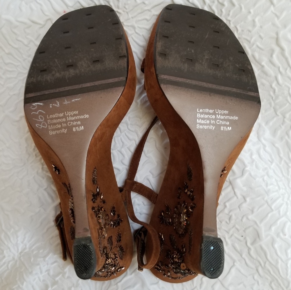 Alfani Serenity Caramel Suede Beaded Wedge Sandals - Picture 7 of 8